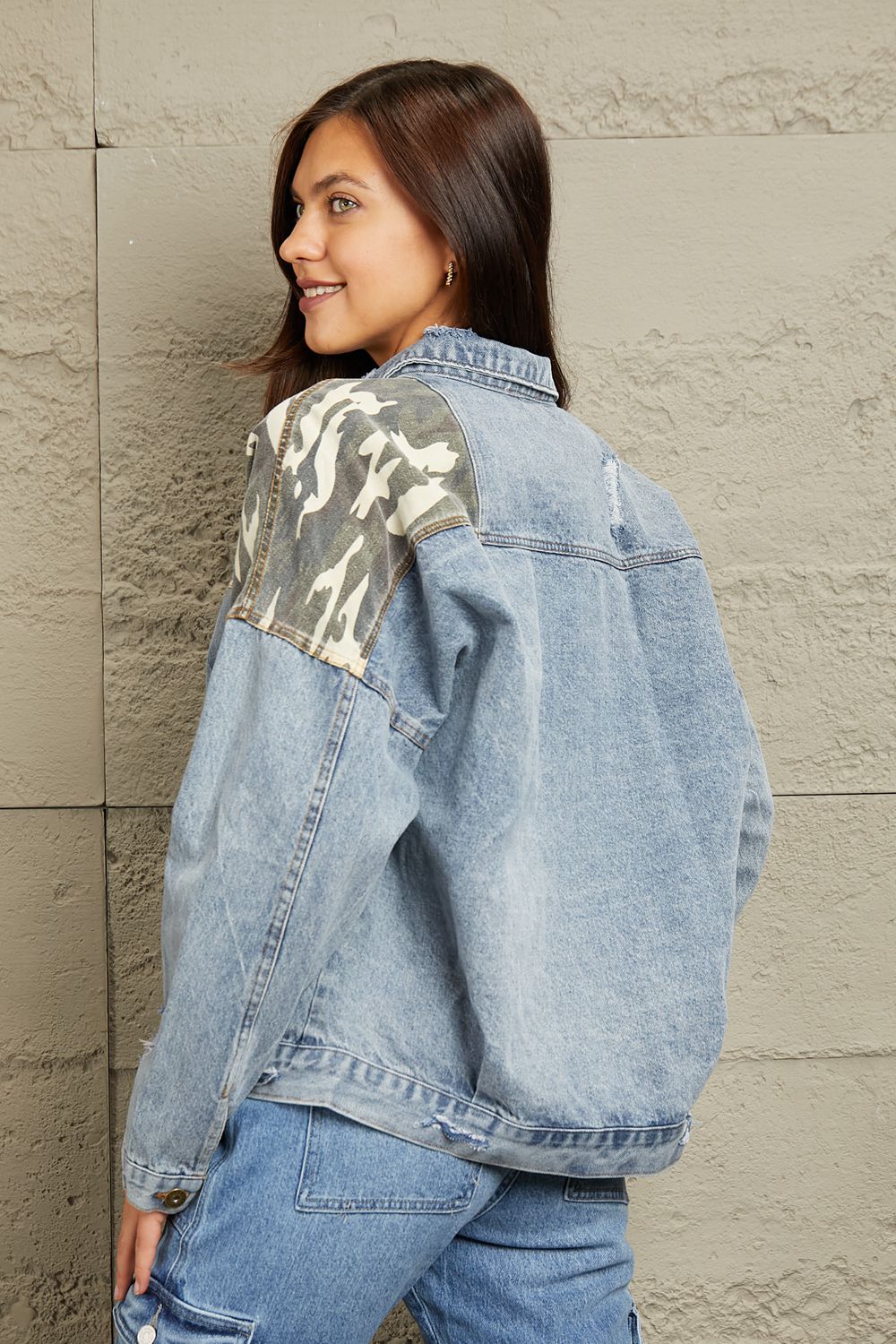 GeeGee Washed Denim Camo Contrast Jacket