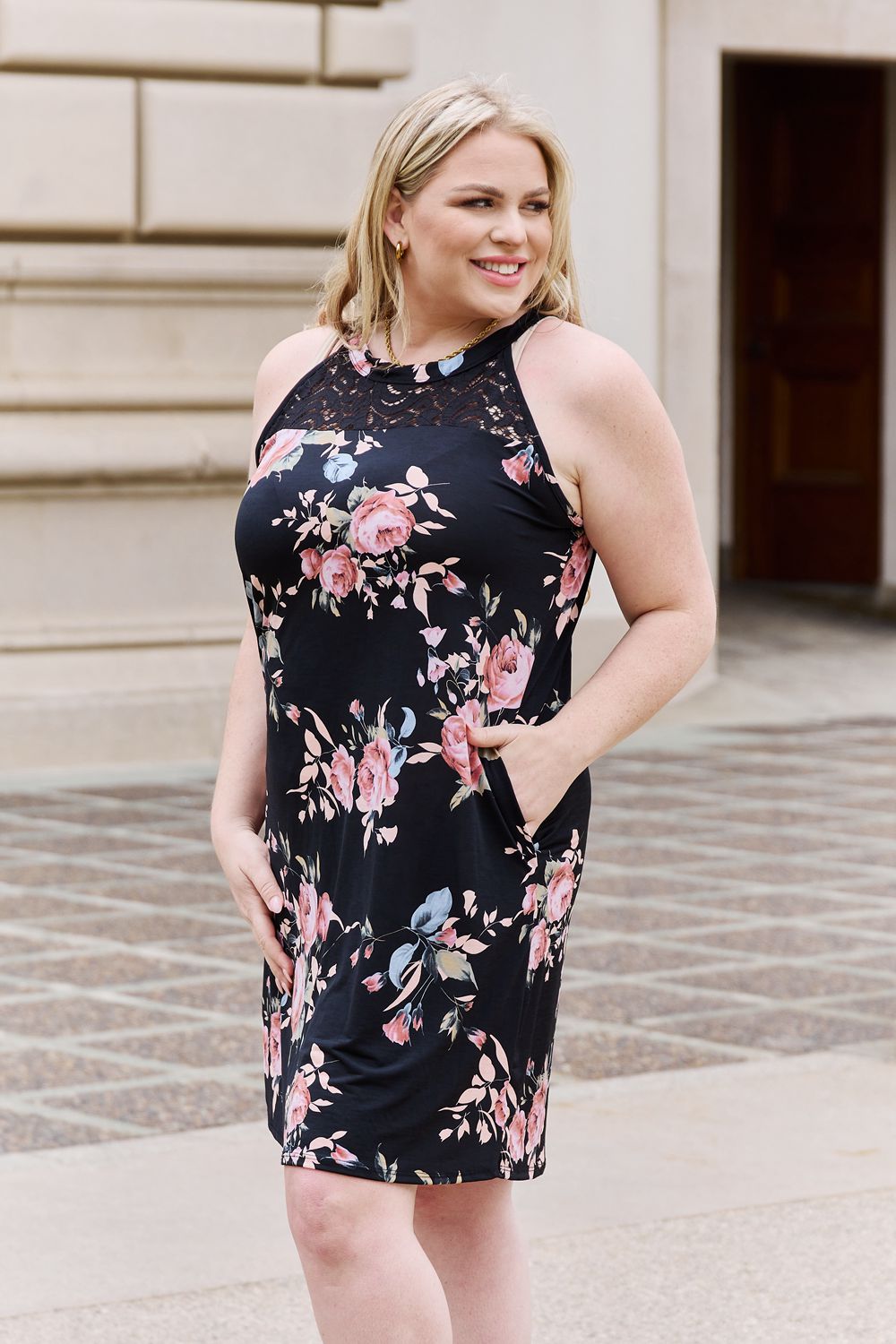 Heimish On A Journey Floral Lace Detail Sleeveless Dress