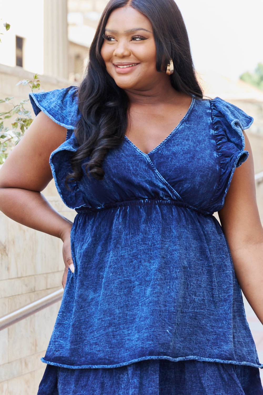 White Birch "The Right Track" Short Flutter Sleeve Mini Dress