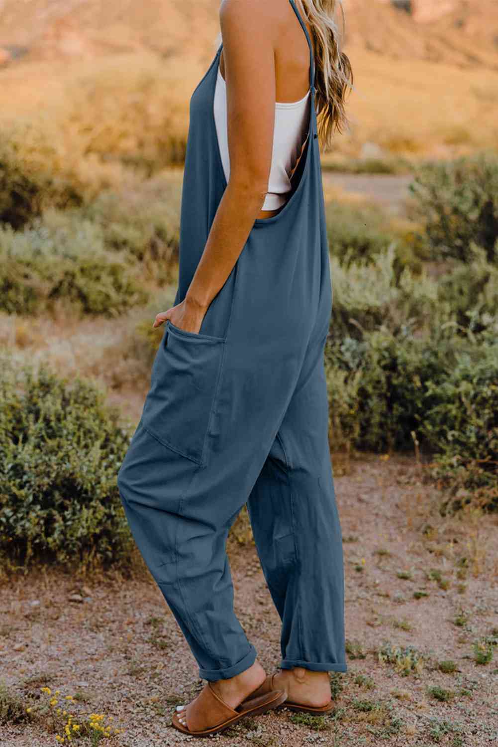 Double Take V-Neck Sleeveless Jumpsuit with Pocket - Multiple Colors!