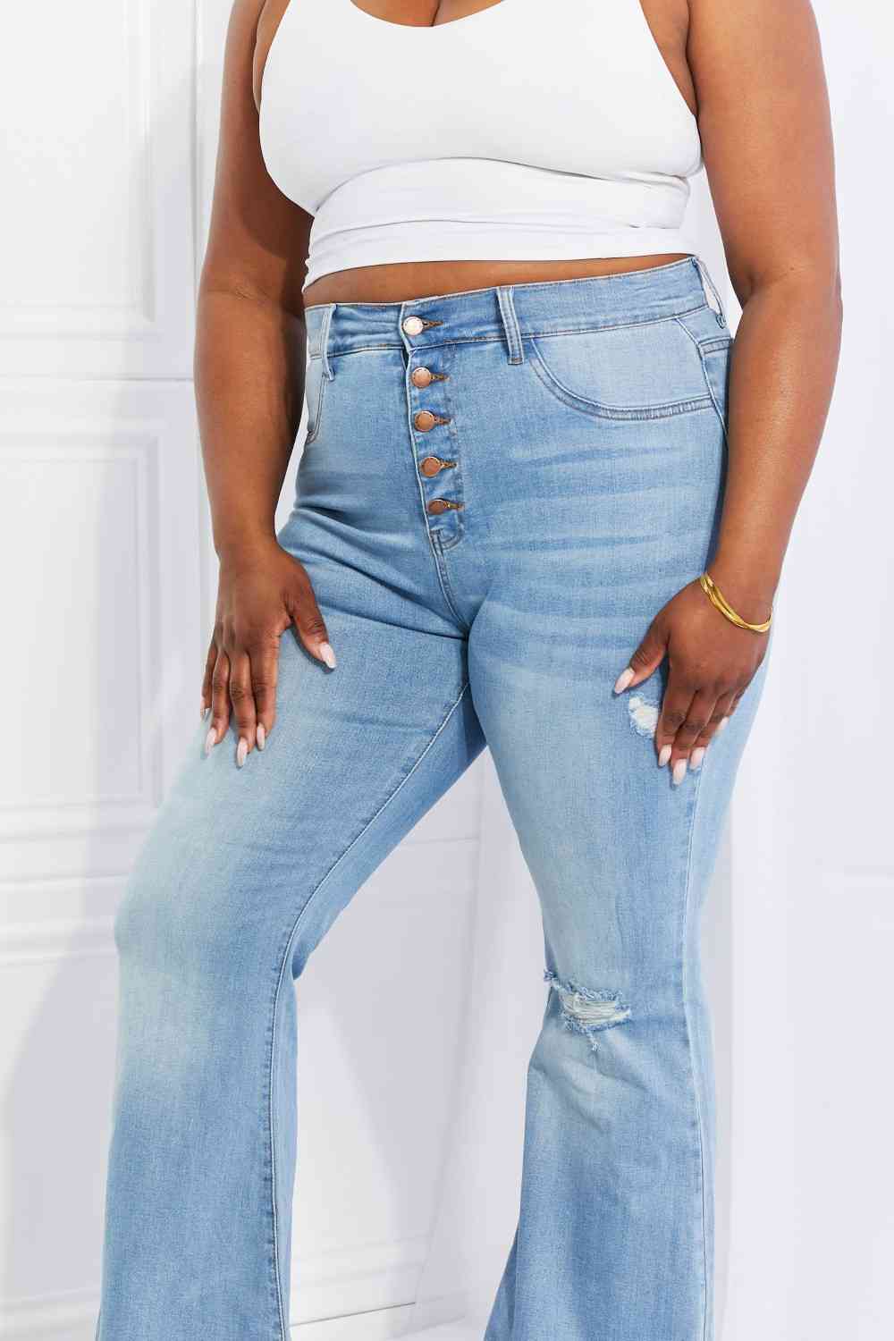 "Jess" Button Flare Jeans by Vibrant