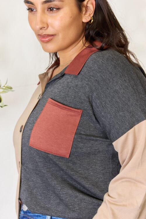 Block Button Down Long Sleeve Top