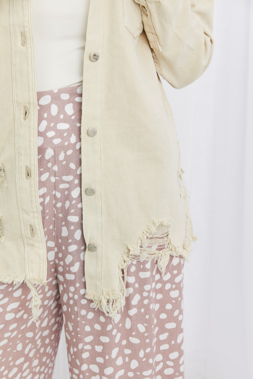 Doorbuster! American Bazi Distressed Button Down Denim Jacket in Sand