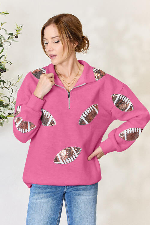Football is for Girls Too! Sequin Half Zip Long Sleeve Sweatshirt!