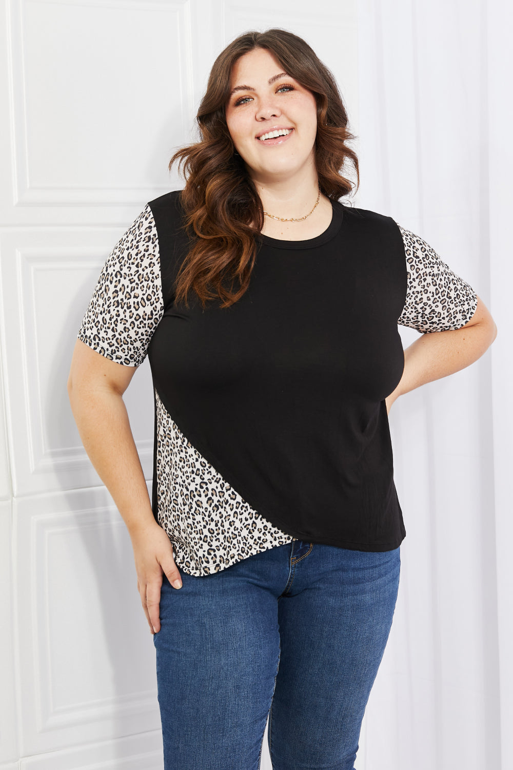 Heimish Animal Print Contrast Top