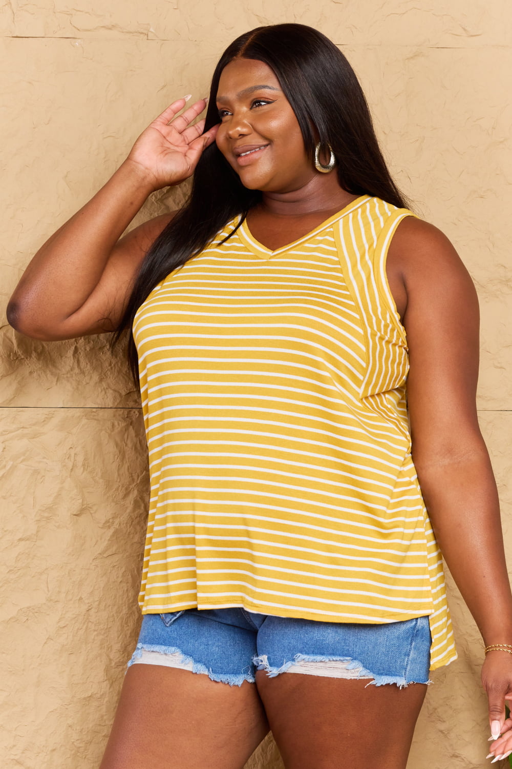 Doorbuster! Talk To Me Striped Sleeveless V-Neck Top