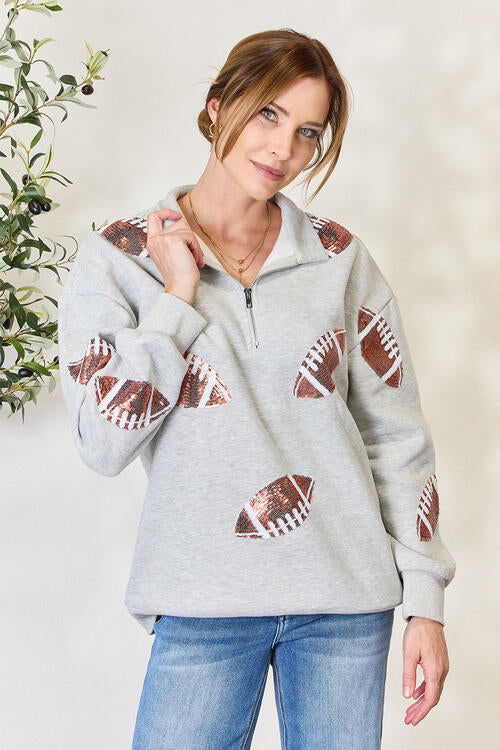 Football is for Girls Too! Sequin Half Zip Long Sleeve Sweatshirt!