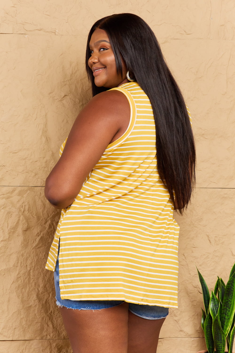 Doorbuster! Talk To Me Striped Sleeveless V-Neck Top