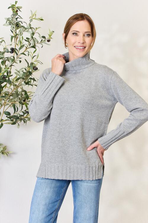 Heimish Turtleneck Long Sleeve Slit Sweater