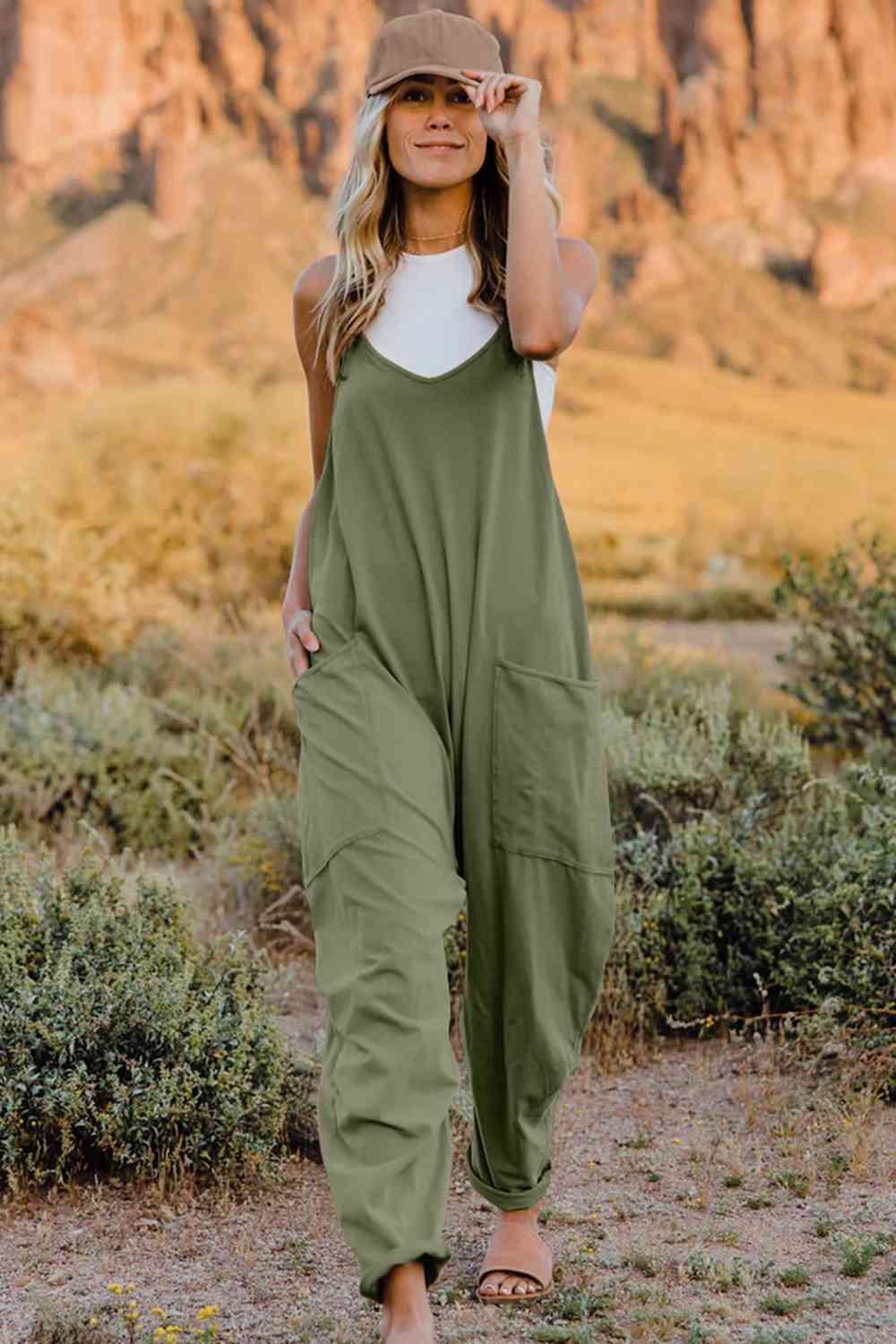 Double Take V-Neck Sleeveless Jumpsuit with Pocket - Multiple Colors!