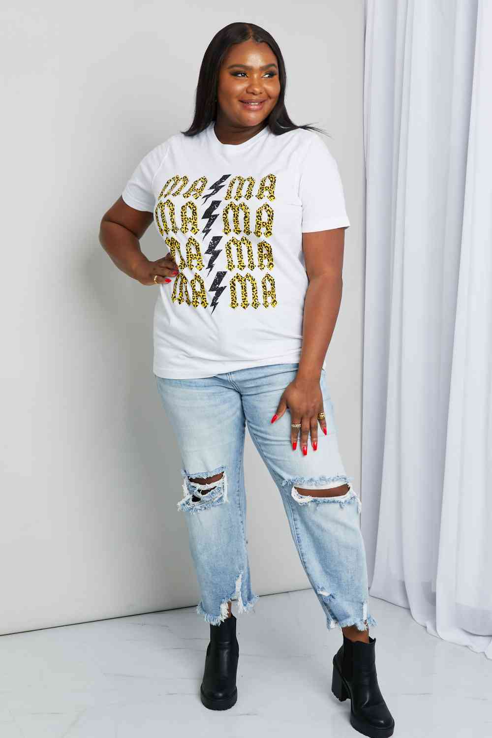 mineB Full Szie MAMA Leopard Lightning Graphic Tee