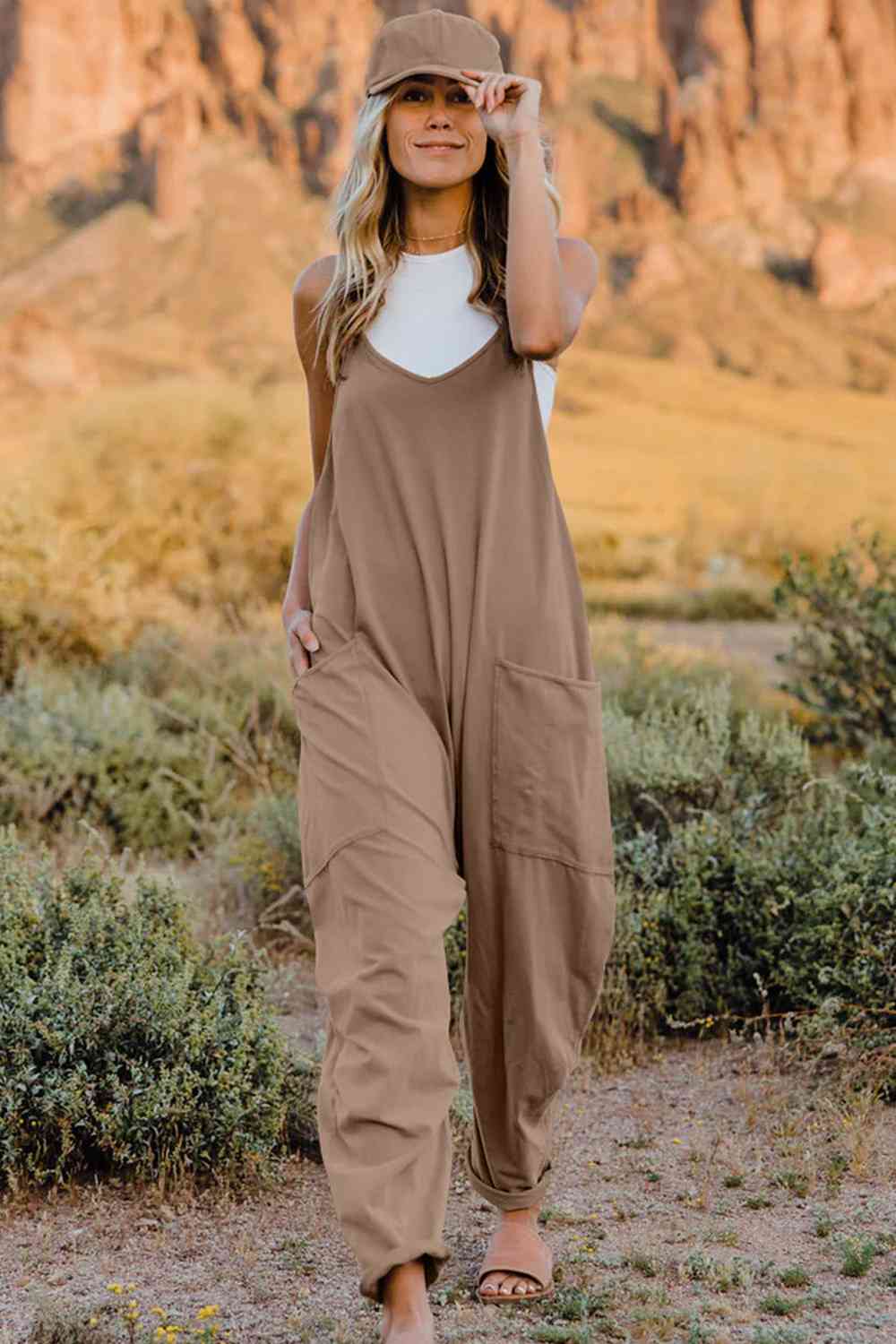 Double Take V-Neck Sleeveless Jumpsuit with Pocket - Multiple Colors!