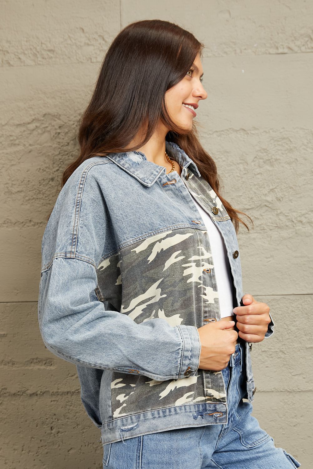GeeGee Washed Denim Camo Contrast Jacket