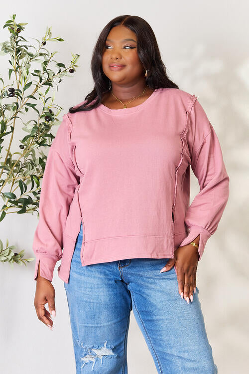 Culture Code Round Neck Exposed Seam Slit Top