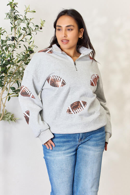 Football is for Girls Too! Sequin Half Zip Long Sleeve Sweatshirt!
