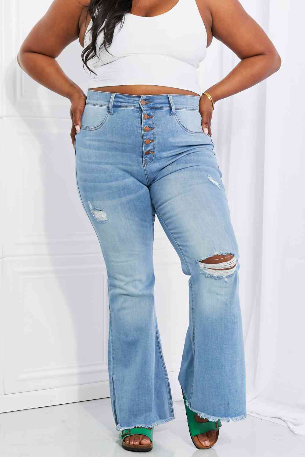 "Jess" Button Flare Jeans by Vibrant
