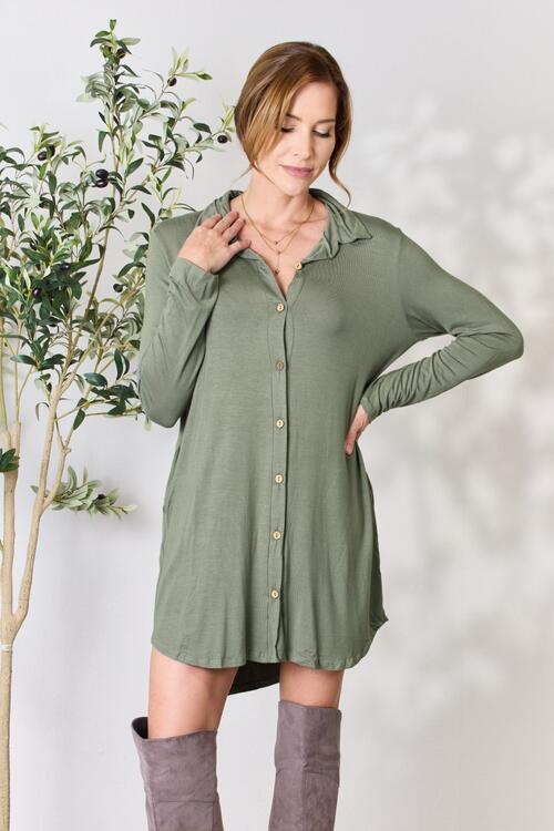 The Best Button Down Shirt Dress in Olive!