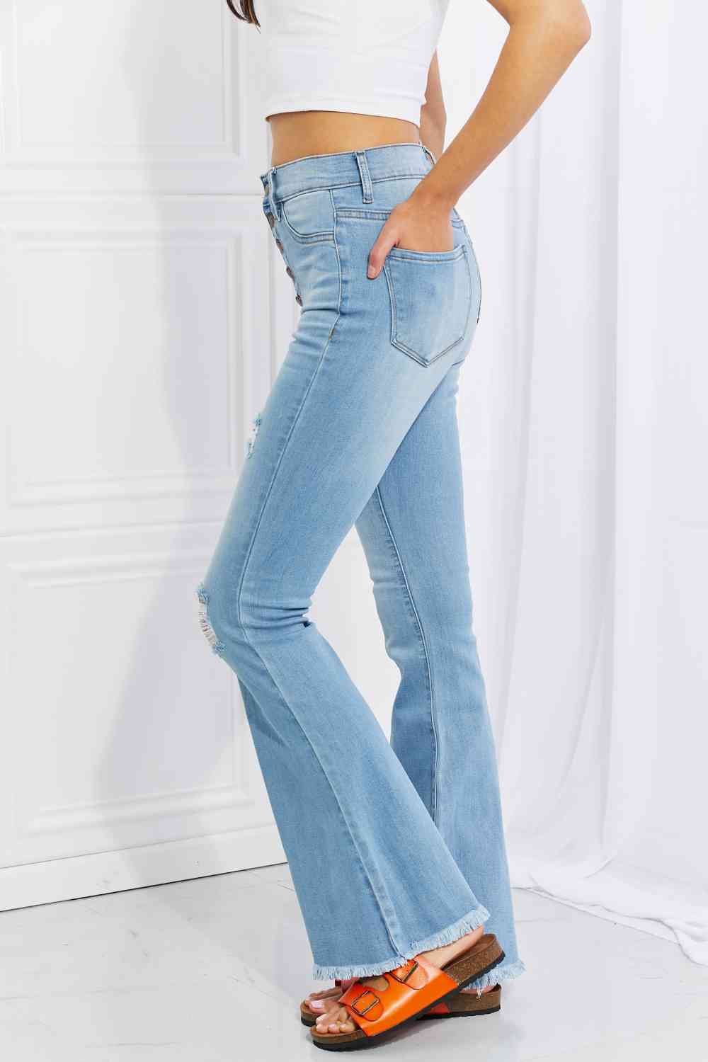 "Jess" Button Flare Jeans by Vibrant