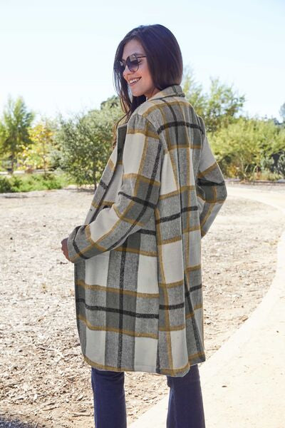Double Take Plaid Button Up Lapel Collar Coat - Color Options!
