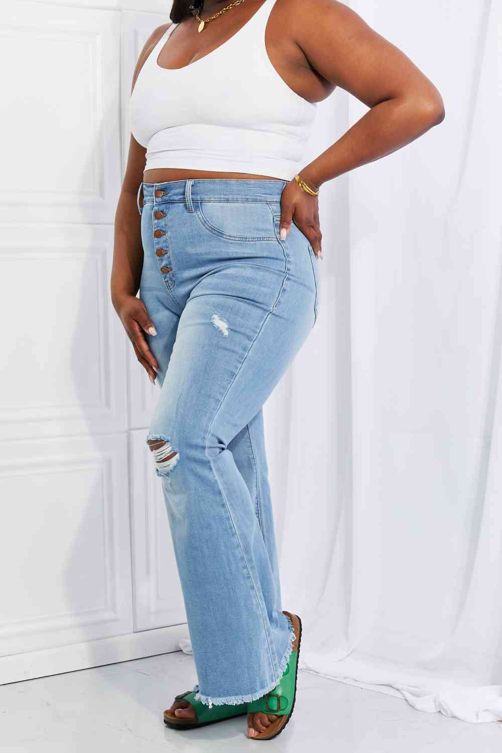 "Jess" Button Flare Jeans by Vibrant