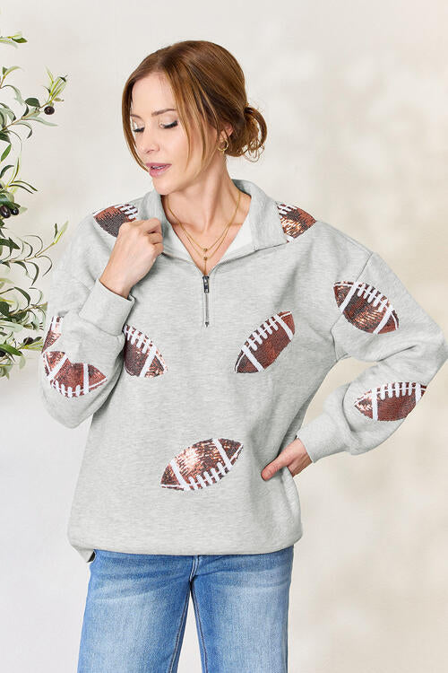 Football is for Girls Too! Sequin Half Zip Long Sleeve Sweatshirt!