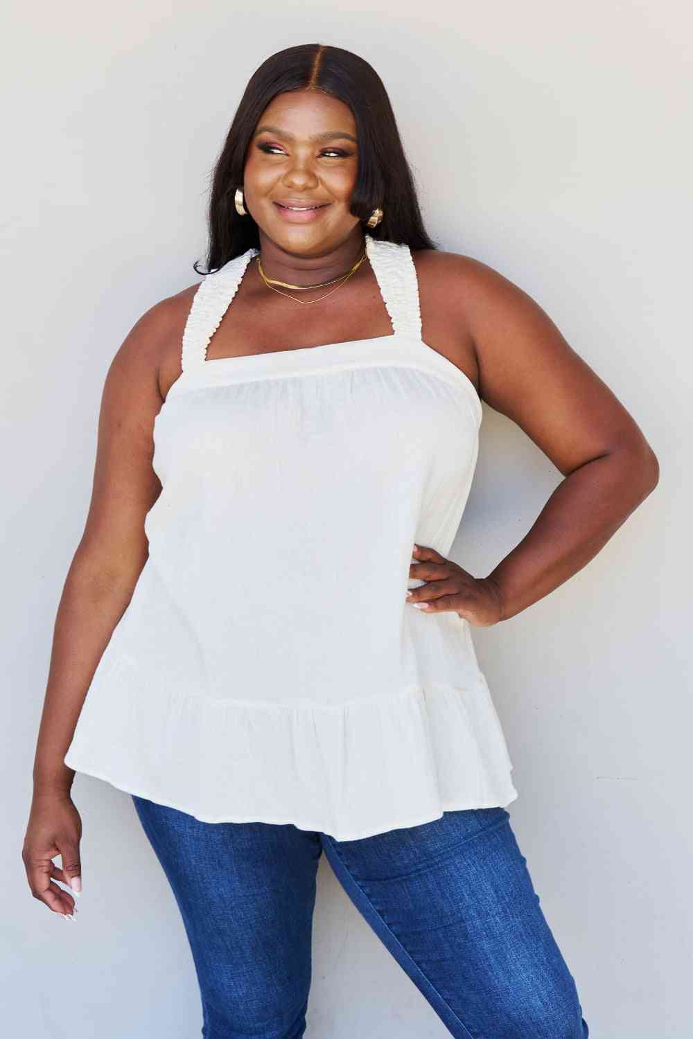 HEYSON Good Attitude Back Tie Detail Ruffle Tunic Top