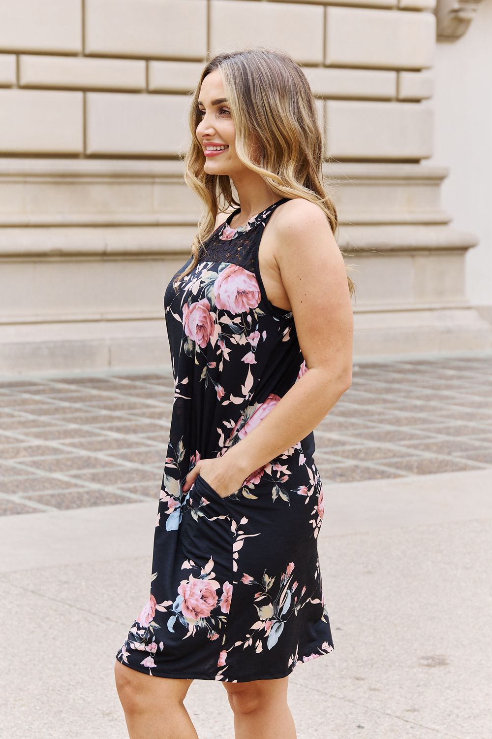 Heimish On A Journey Floral Lace Detail Sleeveless Dress