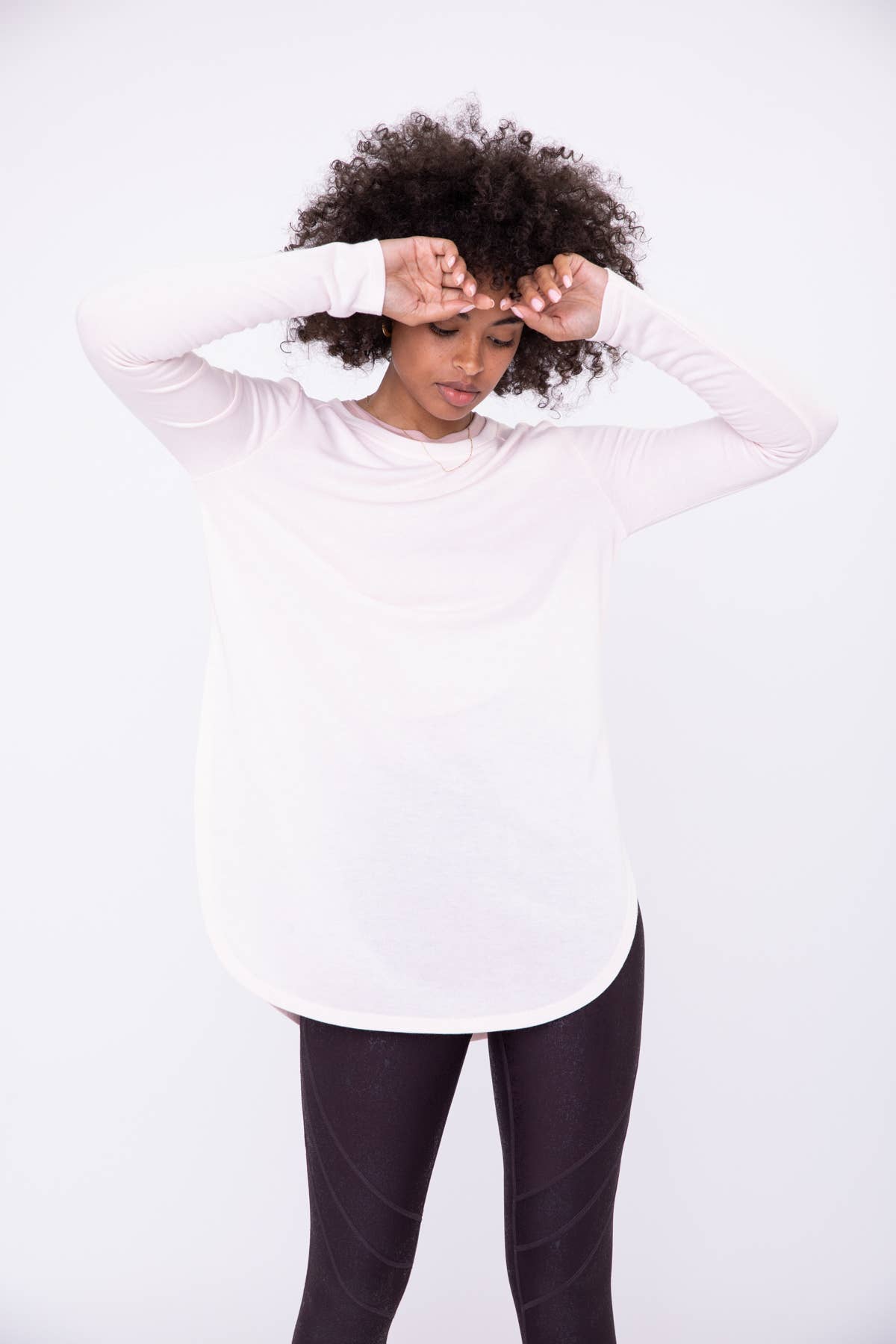 Super Pale Pink Long Sleeve Flow Top with Side Slit