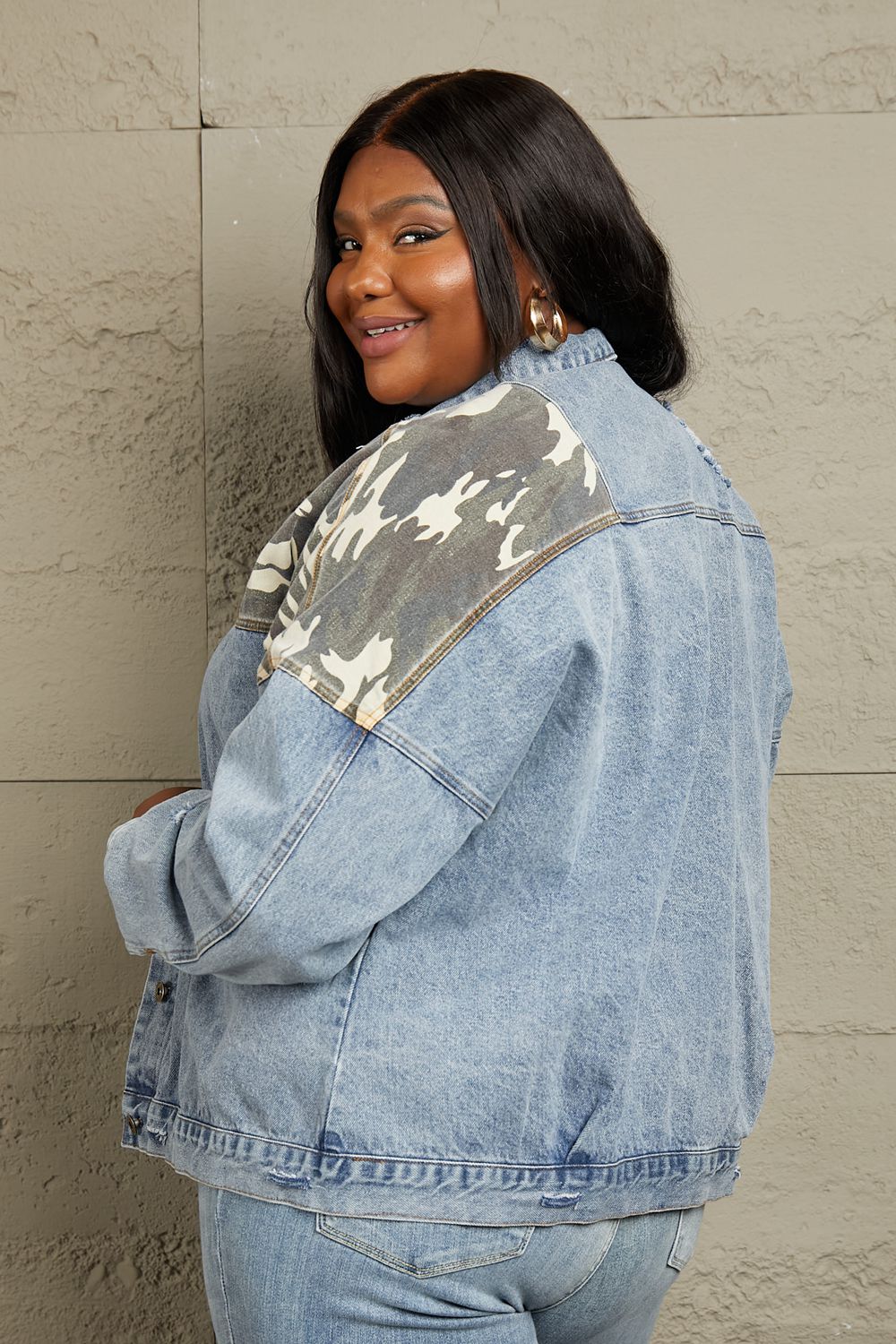 GeeGee Washed Denim Camo Contrast Jacket