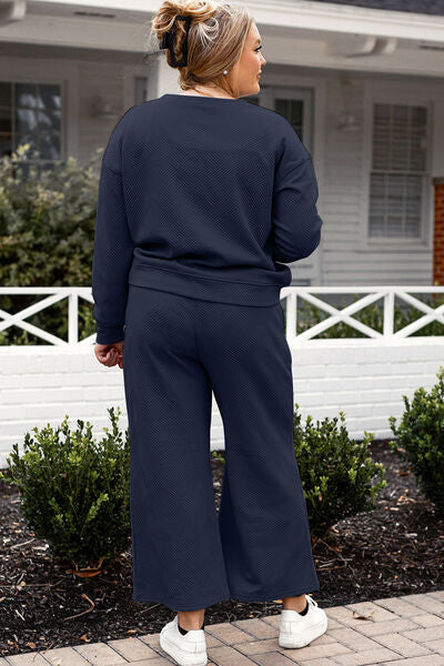 Double Take Textured Long Sleeve Top and Drawstring Pants Set - 6 color options!