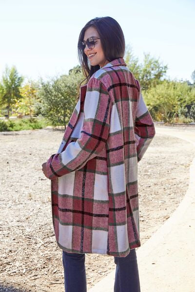 Double Take Plaid Button Up Lapel Collar Coat - Color Options!