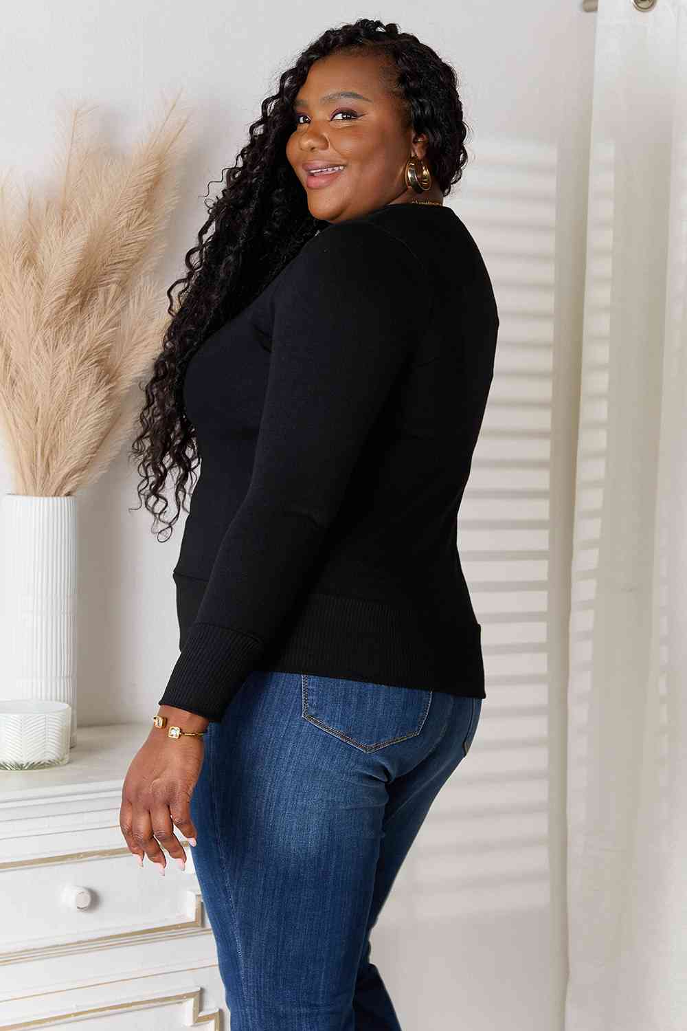 Zenana V-Neck Long Sleeve Snap Cardi