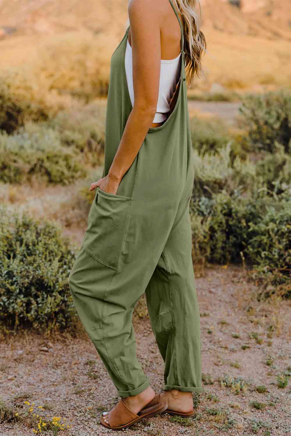Double Take V-Neck Sleeveless Jumpsuit with Pocket - Multiple Colors!
