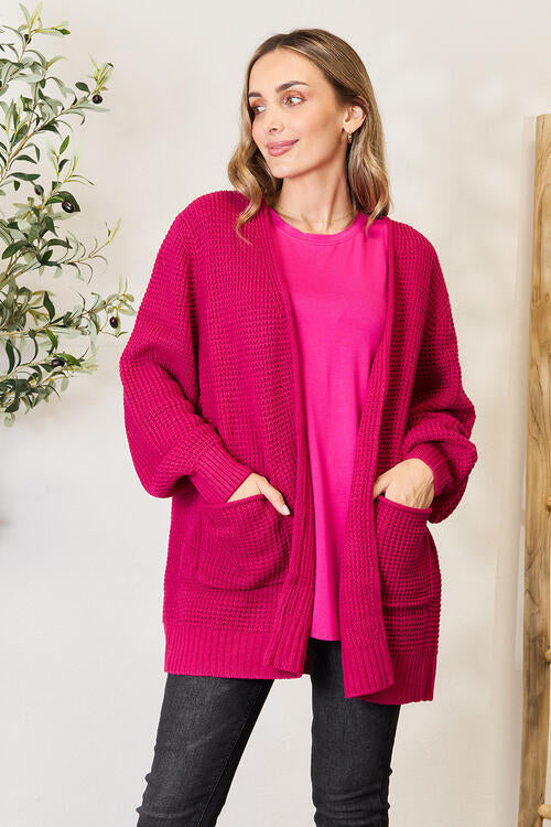 Pretty in Pink Waffle-Knit Cardigan