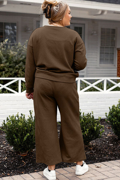 Double Take Textured Long Sleeve Top and Drawstring Pants Set - 6 color options!