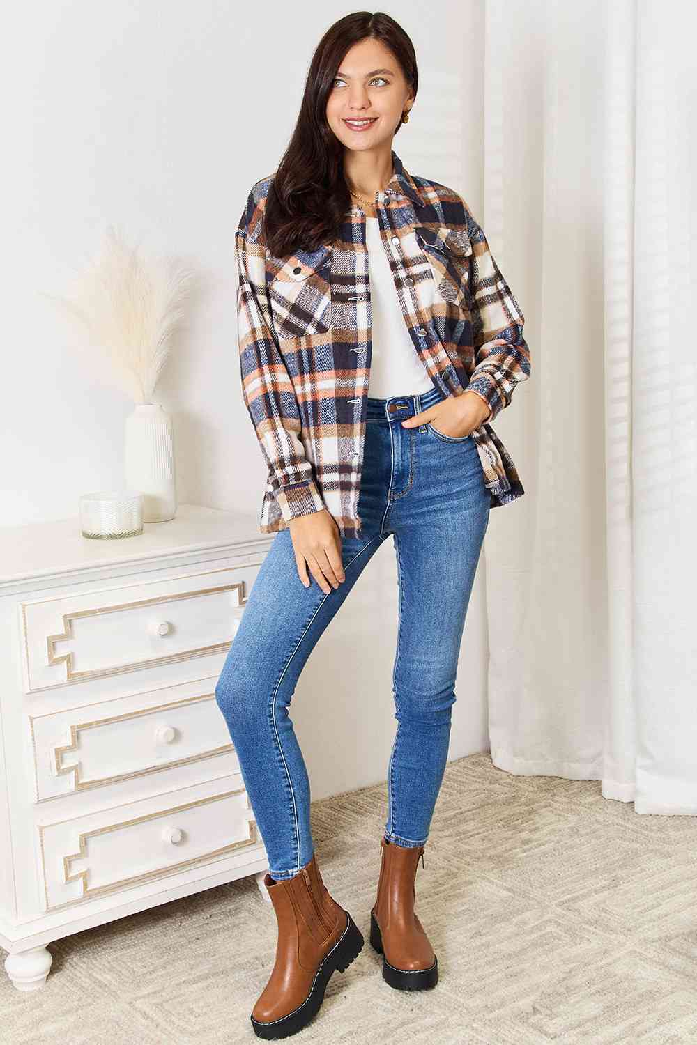 Double Take Plaid Button Down Shirt Jacket!