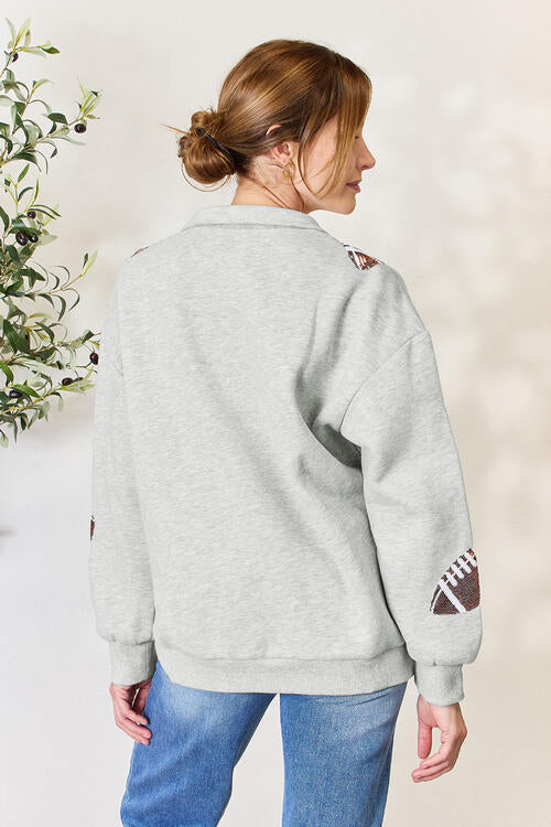 Football is for Girls Too! Sequin Half Zip Long Sleeve Sweatshirt!