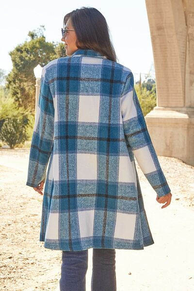 Double Take Plaid Button Up Lapel Collar Coat - Color Options!