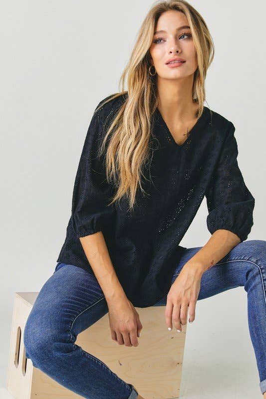Eyelet V-Neck Blouse