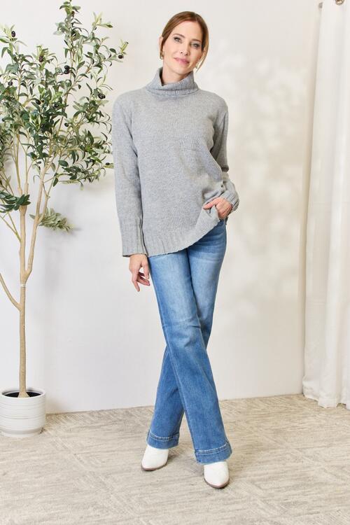 Heimish Turtleneck Long Sleeve Slit Sweater
