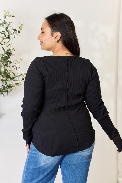 Black Perfection Ribbed Round Neck Long Sleeve Top