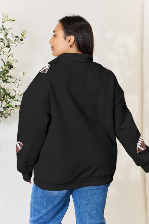Football is for Girls Too! Sequin Half Zip Long Sleeve Sweatshirt!