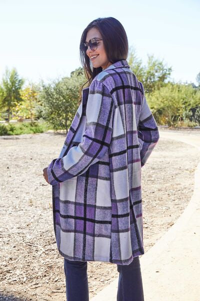 Double Take Plaid Button Up Lapel Collar Coat - Color Options!