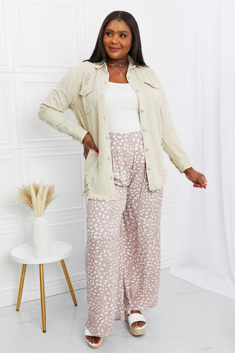 Doorbuster! American Bazi Distressed Button Down Denim Jacket in Sand