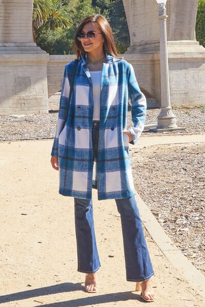 Double Take Plaid Button Up Lapel Collar Coat - Color Options!