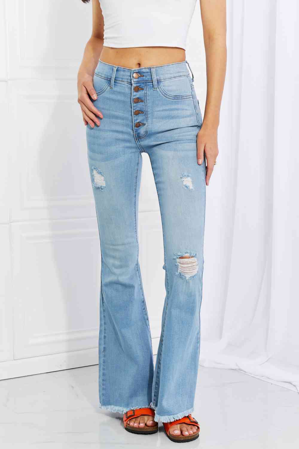 "Jess" Button Flare Jeans by Vibrant