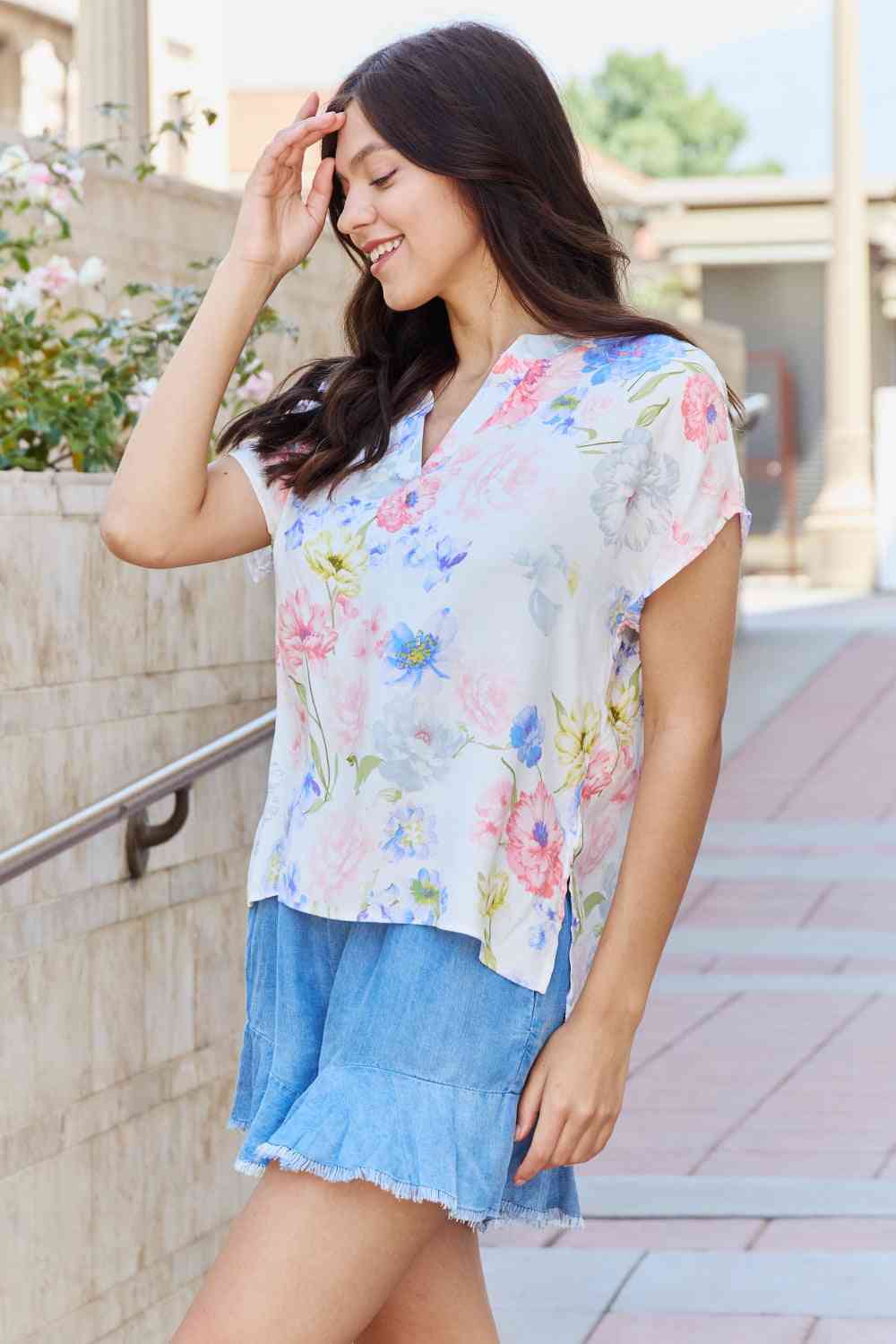 White Birch One And Only Short Sleeve Floral Print Top