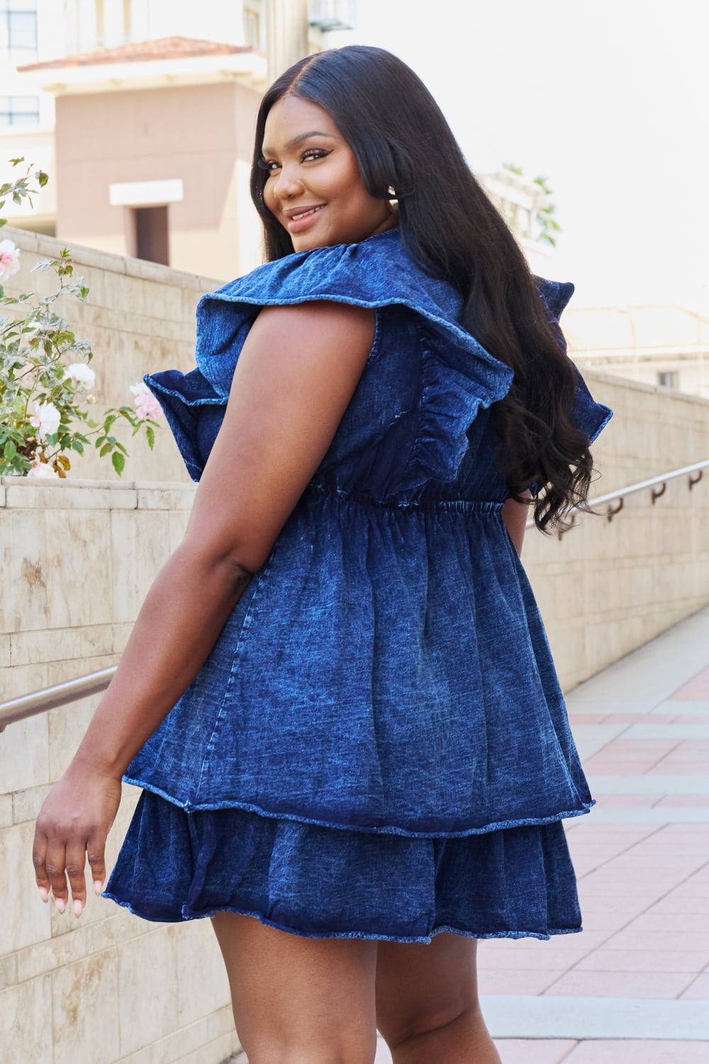White Birch "The Right Track" Short Flutter Sleeve Mini Dress