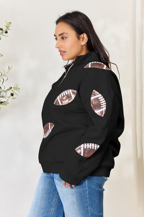 Football is for Girls Too! Sequin Half Zip Long Sleeve Sweatshirt!
