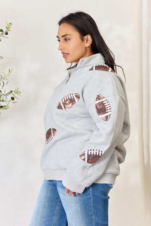Football is for Girls Too! Sequin Half Zip Long Sleeve Sweatshirt!